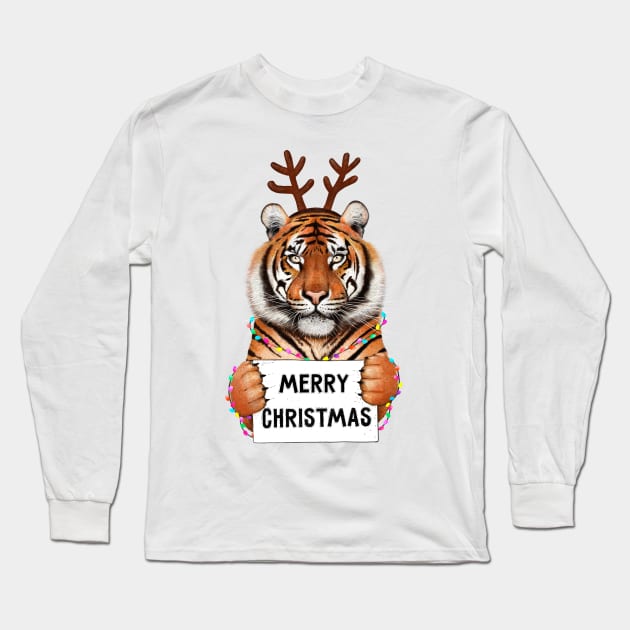 Tiger in Christmas Long Sleeve T-Shirt by kodamorkovkart